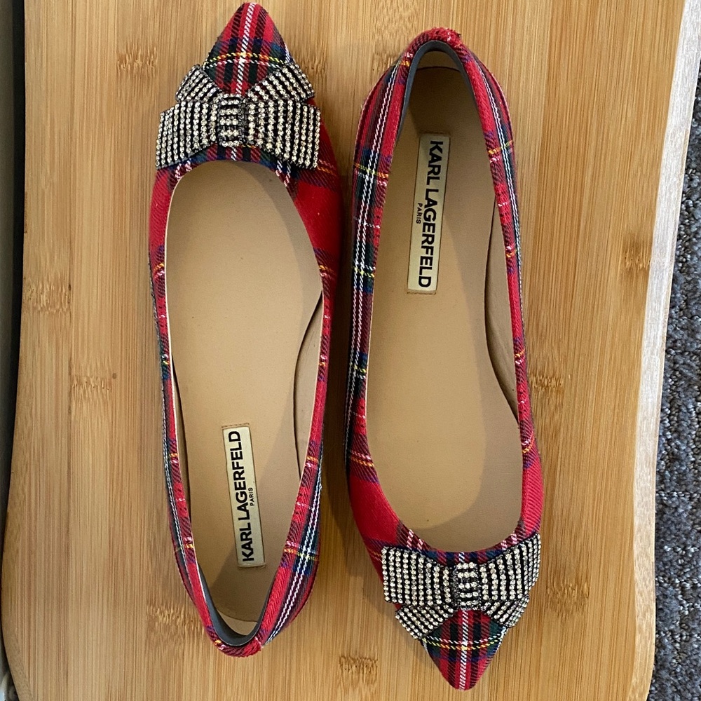 Karl Lagerfeld Tartan Flats with Bow